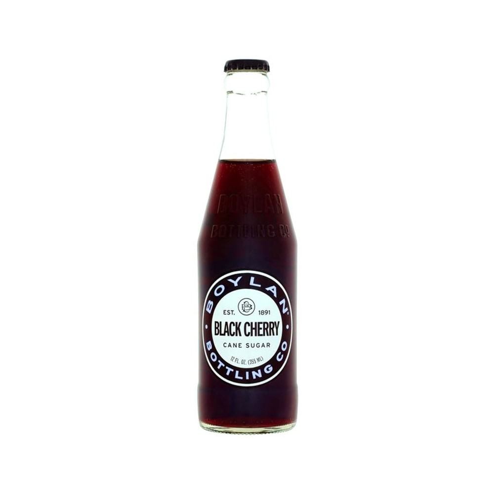 bouteille en verre de soda boylan black cherry ( cerise noire ) 355 ml